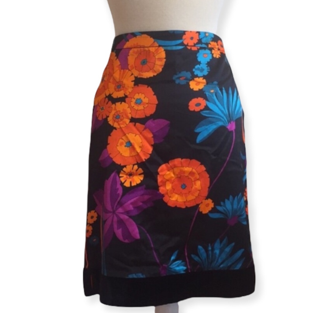 Dolce & Gabbana Black Floral Pencil Skirt with Orange, Blue & Purple Accents